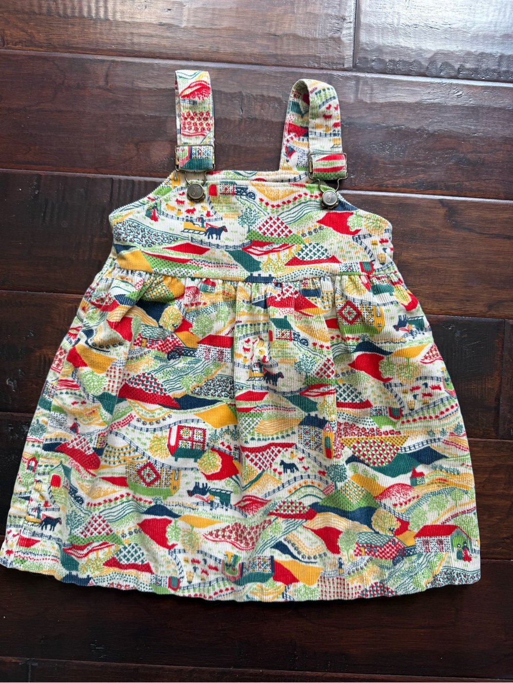 Vintage Buster Brown Corduroy Pinafore Dress | Farm Scene Print | Toddler Girl